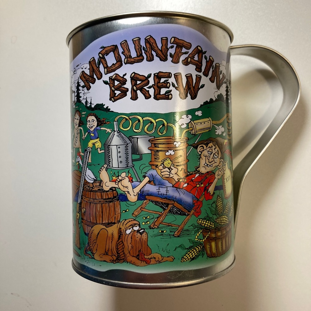 Berk Mountain Brewery Hillbilly Tin Cup Moonshine Arkansas Beer Graphics Vintage - Picture 1 of 6